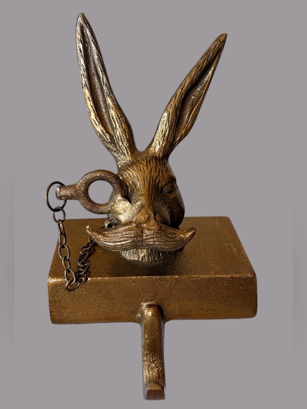 Eric & Eloise Eric the Hare Stocking Holder Metal Heavy Whimsy Brass Color NEW